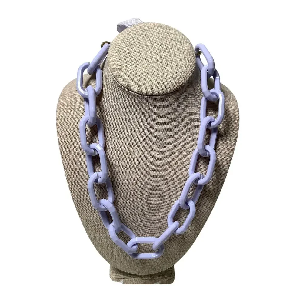 J. Crew Purple Acrylic Chain Link Ribbon Tie Statement Necklace Y2K Retro F16-26